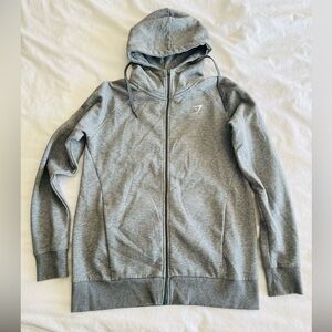 Gymshark Women’s Grey Full Zip Hoodie  Y2K Minimalist Activewear Gym Size S